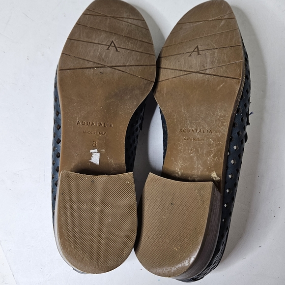 Aquatalia Sheryl Loafers Perforated Leather Heeled Navy Blue Women's 8 - Picture 7 of 9